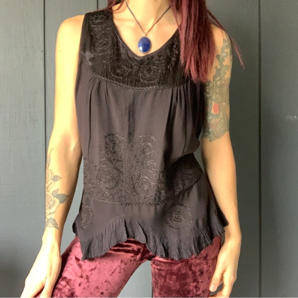 SOLD!!Vintage 90s My Choice black hippie tie-back top Sz XL - Picture 1 of 5